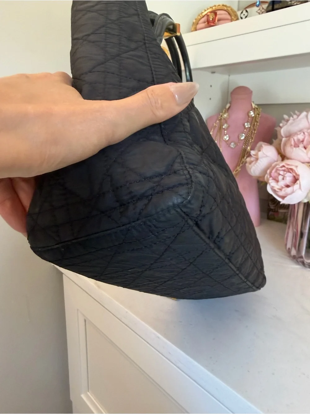 Dior Black Quilted Lady Dior Cannage Satchel Tote Bag gold Dior charm